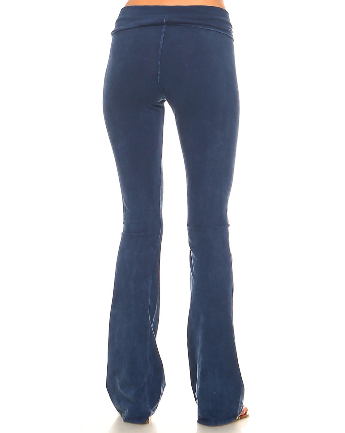 Mineral Wash Yoga Pants - Women's Casual Fold Over Waistband Flared Leg