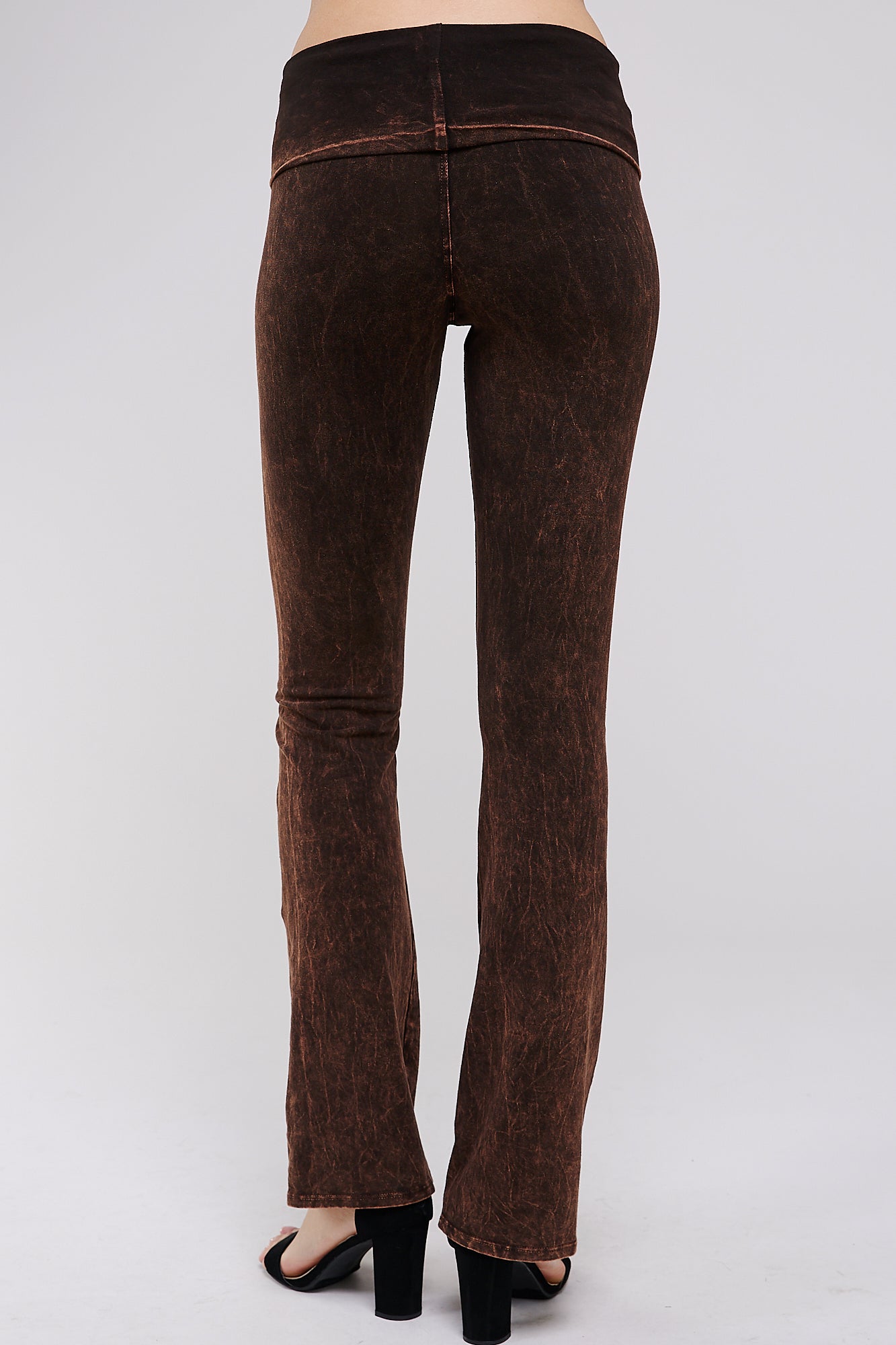 Mineral Wash Yoga Pants - Women's Casual Fold Over Waistband Flared Leg