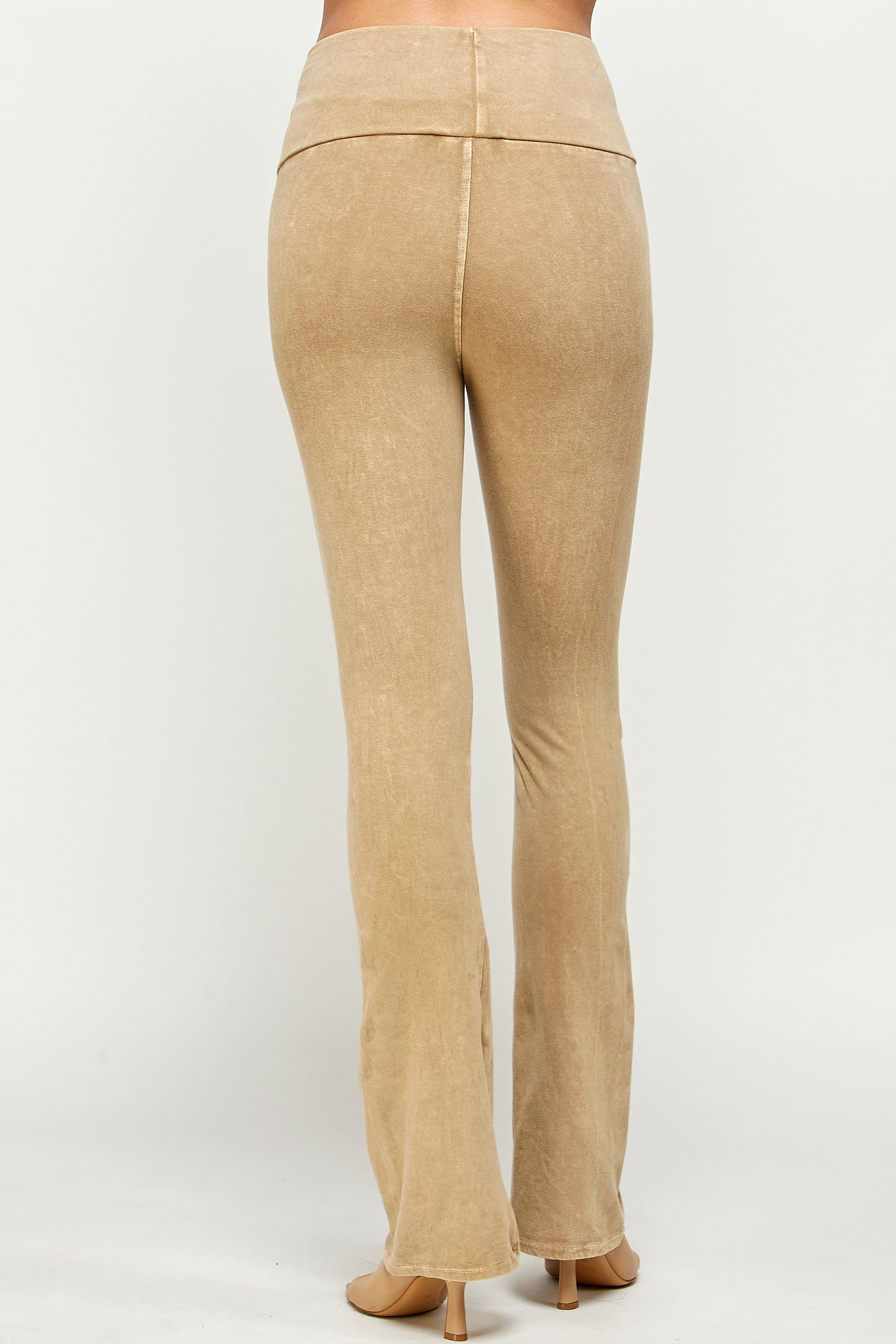 Mineral Wash Yoga Pants - Women's Casual Fold Over Waistband Flared Leg