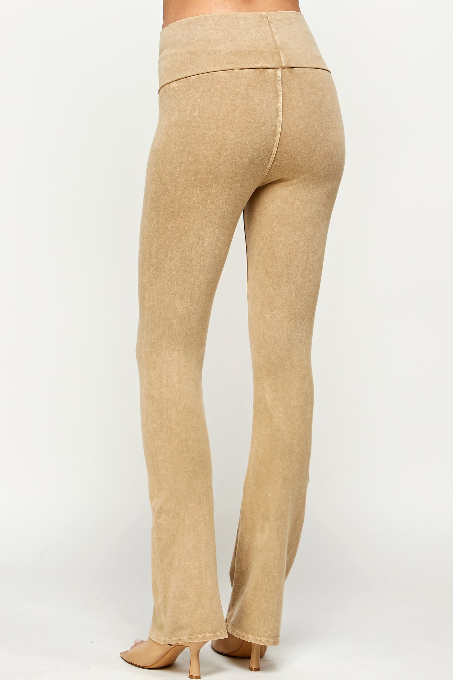 Mineral Wash Yoga Pants - Women's Casual Fold Over Waistband Flared Leg
