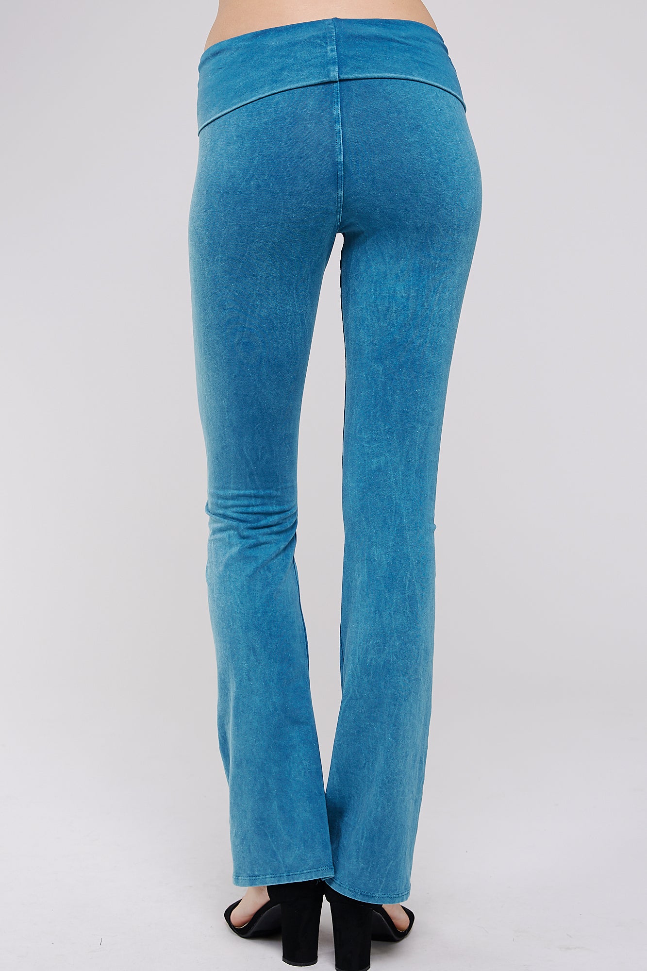 Mineral Wash Yoga Pants - Women's Casual Fold Over Waistband Flared Leg