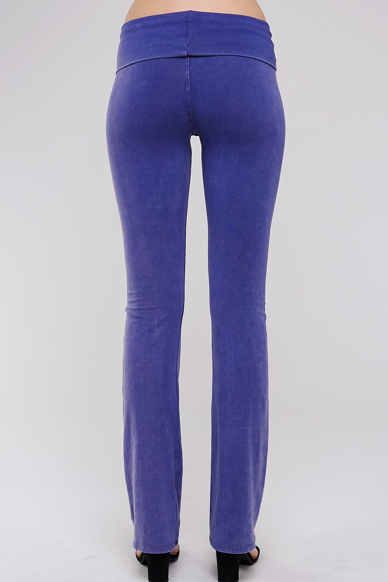 Mineral Wash Yoga Pants - Women's Casual Fold Over Waistband Flared Leg