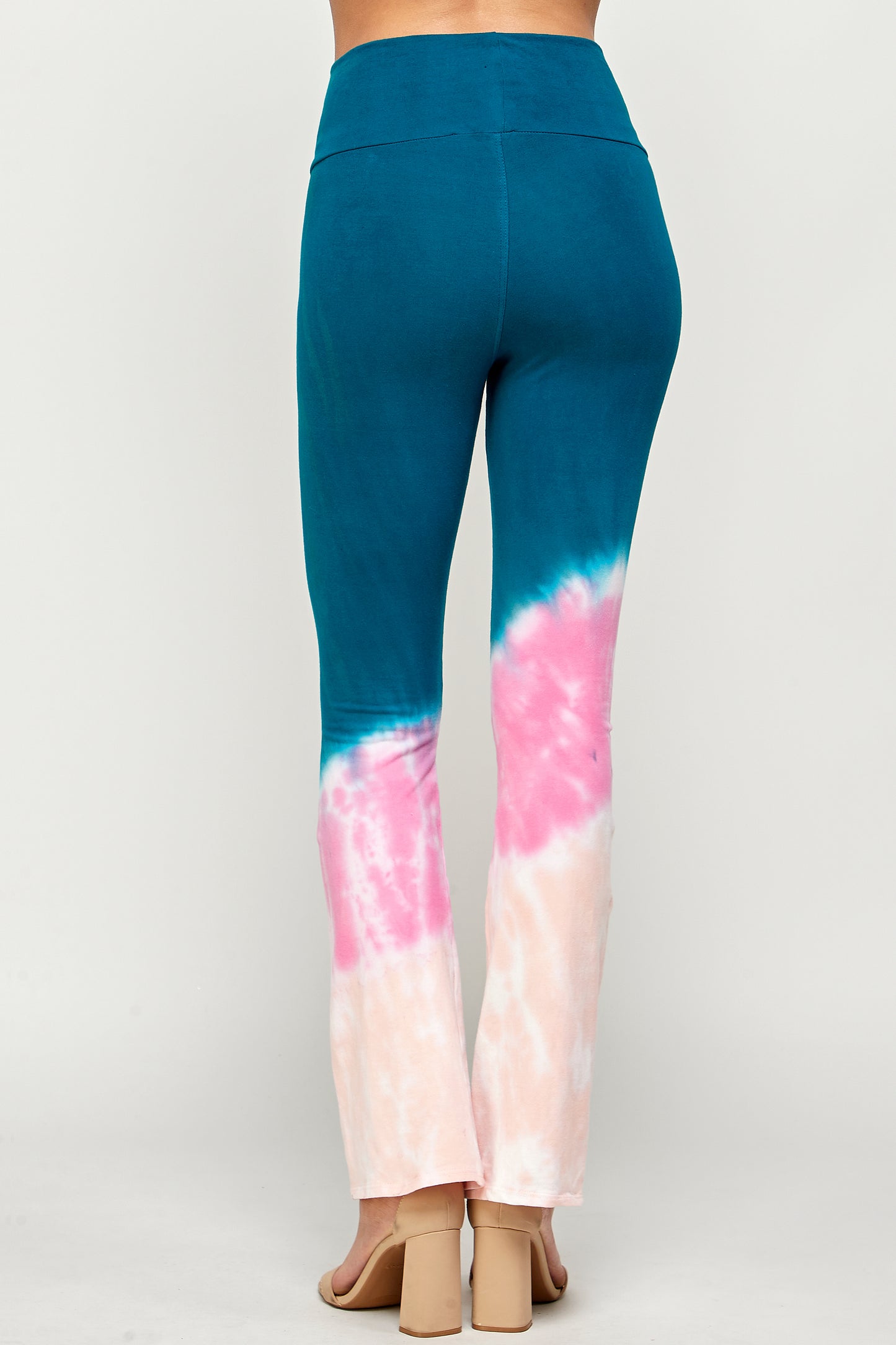 High Waisted Leggings for Women, Teal, Pink & Peach Dip Cloud Tie Dye