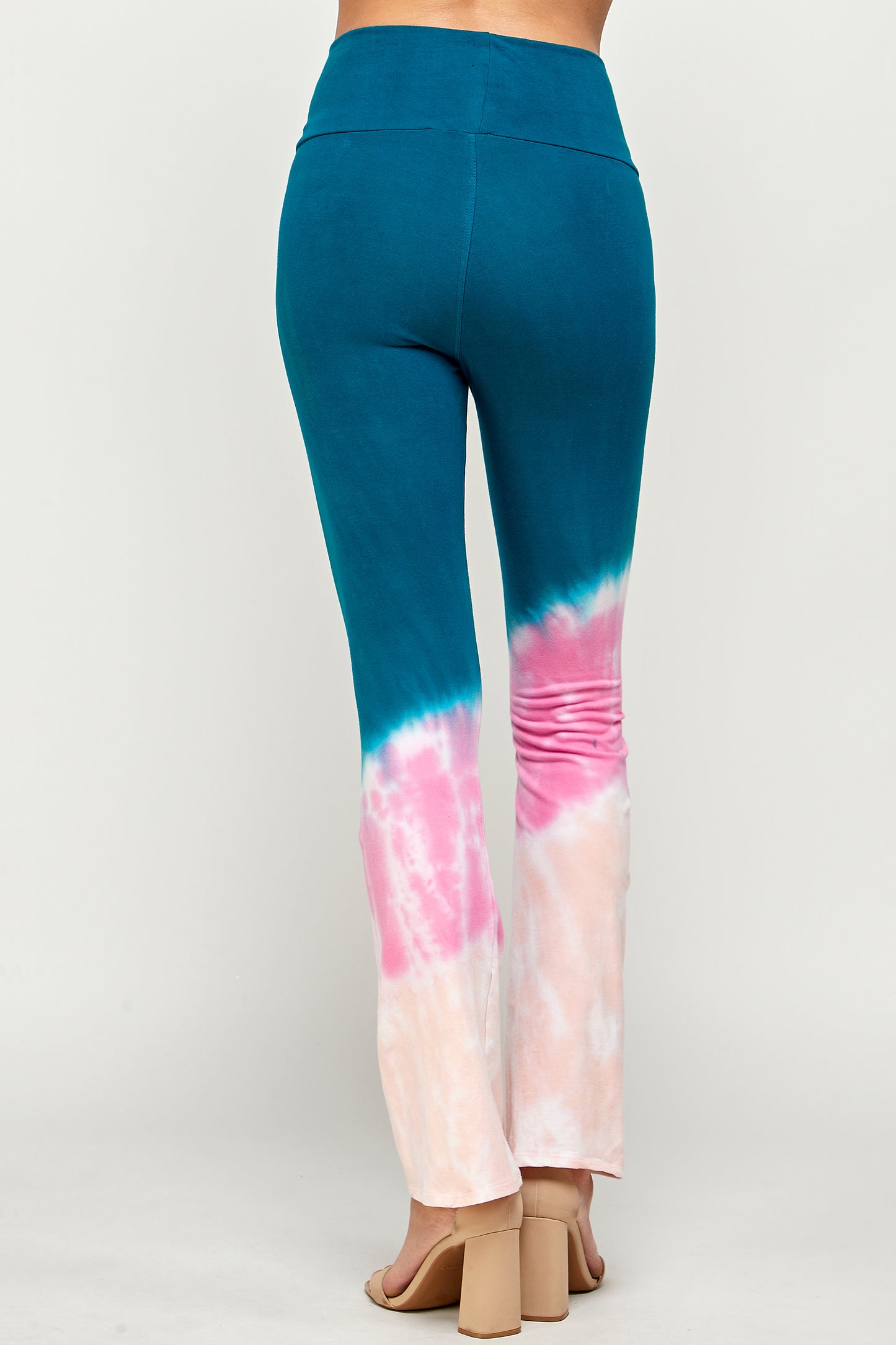 High Waisted Leggings for Women, Teal, Pink & Peach Dip Cloud Tie Dye