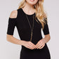Women's Top - Soft Ribbed Half Sleeve Cold Shoulder Fitted Knit top