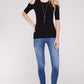 Women's Top - Soft Ribbed Half Sleeve Cold Shoulder Fitted Knit top