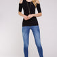Women's Top - Soft Ribbed Half Sleeve Cold Shoulder Fitted Knit top