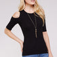 Women's Top - Soft Ribbed Half Sleeve Cold Shoulder Fitted Knit top