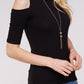 Women's Top - Soft Ribbed Half Sleeve Cold Shoulder Fitted Knit top