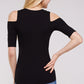 Women's Top - Soft Ribbed Half Sleeve Cold Shoulder Fitted Knit top