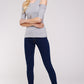Women's Top - Soft Ribbed Half Sleeve Cold Shoulder Fitted Knit top