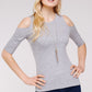 Women's Top - Soft Ribbed Half Sleeve Cold Shoulder Fitted Knit top