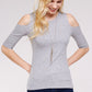 Women's Top - Soft Ribbed Half Sleeve Cold Shoulder Fitted Knit top