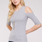 Women's Top - Soft Ribbed Half Sleeve Cold Shoulder Fitted Knit top