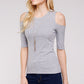 Women's Top - Soft Ribbed Half Sleeve Cold Shoulder Fitted Knit top