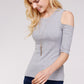 Women's Top - Soft Ribbed Half Sleeve Cold Shoulder Fitted Knit top