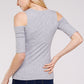 Women's Top - Soft Ribbed Half Sleeve Cold Shoulder Fitted Knit top