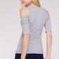 Women's Top - Soft Ribbed Half Sleeve Cold Shoulder Fitted Knit top