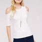 Women's Top - Soft Ribbed Half Sleeve Cold Shoulder Fitted Knit top