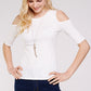 Women's Top - Soft Ribbed Half Sleeve Cold Shoulder Fitted Knit top