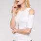 Women's Top - Soft Ribbed Half Sleeve Cold Shoulder Fitted Knit top