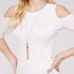 Women's Top - Soft Ribbed Half Sleeve Cold Shoulder Fitted Knit top