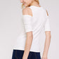 Women's Top - Soft Ribbed Half Sleeve Cold Shoulder Fitted Knit top