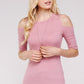 Women's Top - Soft Ribbed Half Sleeve Cold Shoulder Fitted Knit top