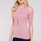Women's Top - Soft Ribbed Half Sleeve Cold Shoulder Fitted Knit top