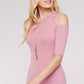Women's Top - Soft Ribbed Half Sleeve Cold Shoulder Fitted Knit top
