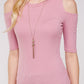 Women's Top - Soft Ribbed Half Sleeve Cold Shoulder Fitted Knit top