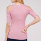 Women's Top - Soft Ribbed Half Sleeve Cold Shoulder Fitted Knit top