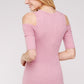 Women's Top - Soft Ribbed Half Sleeve Cold Shoulder Fitted Knit top