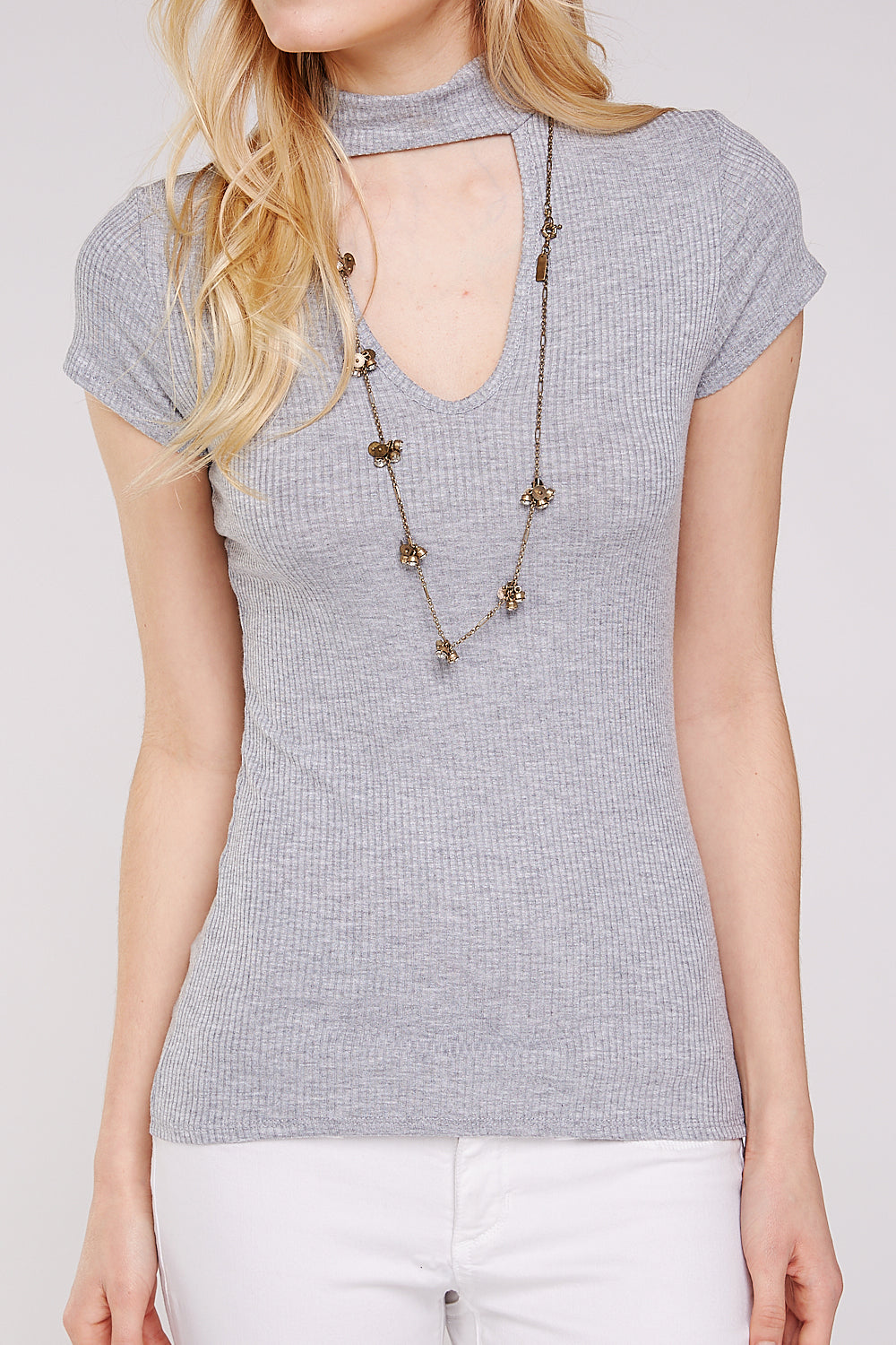 Women’s Tunic Top – Mock Neck Cut Out Short Sleeve Top