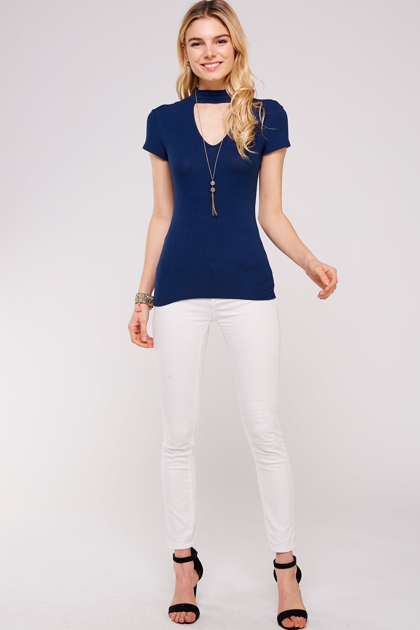 Women’s Tunic Top – Mock Neck Cut Out Short Sleeve Top