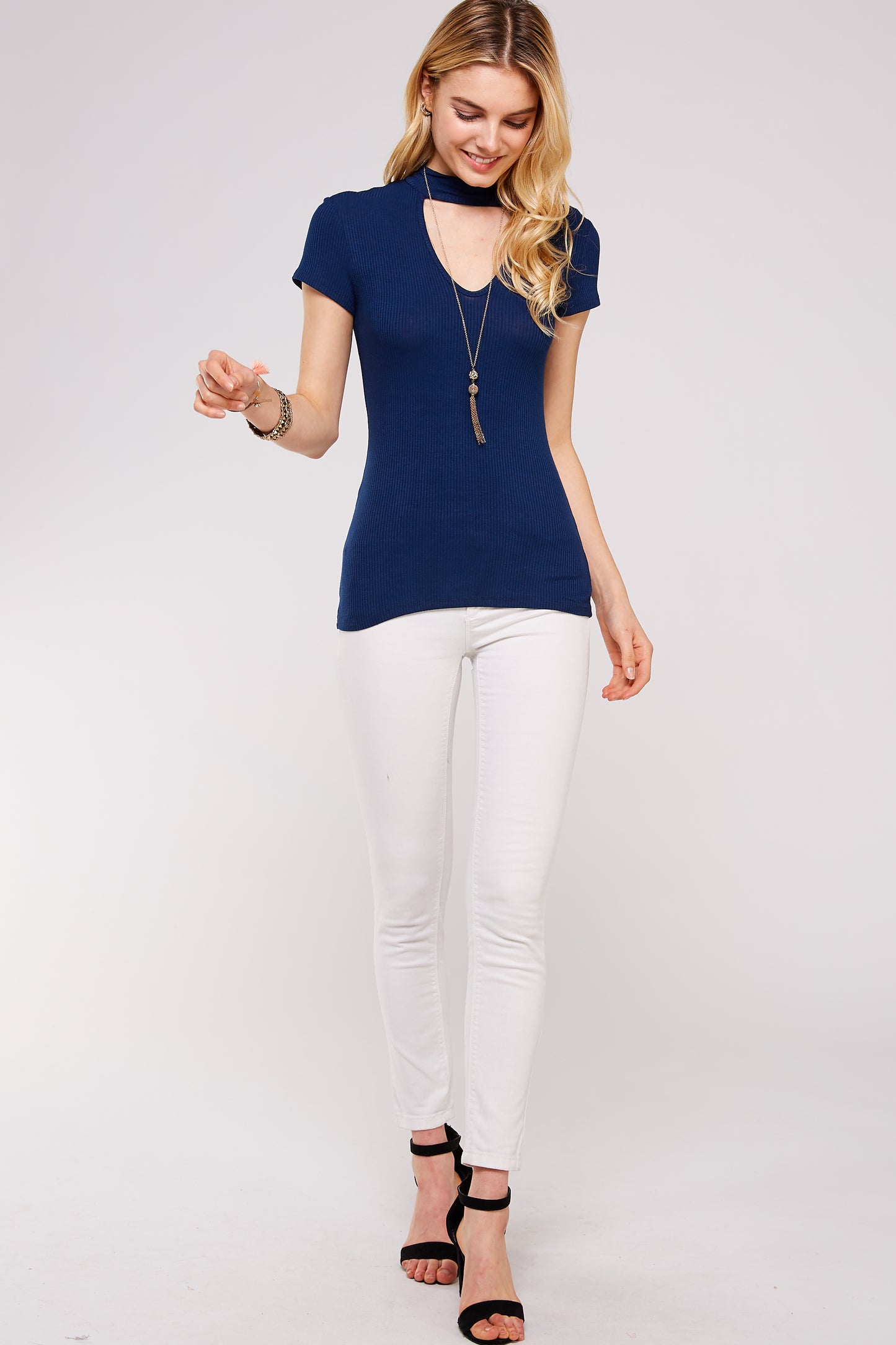 Women’s Tunic Top – Mock Neck Cut Out Short Sleeve Top