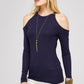 Casual Cold Shoulder Top For Women - Mock Neck Fitted Long Sleeve Top