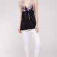 Black and Beige Distressed Mineral Washed Mock Neck Women's Top