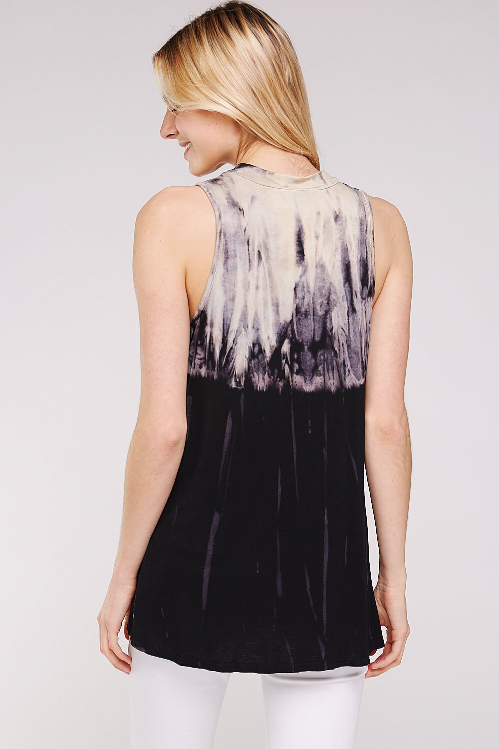 Black and Beige Distressed Mineral Washed Mock Neck Women's Top