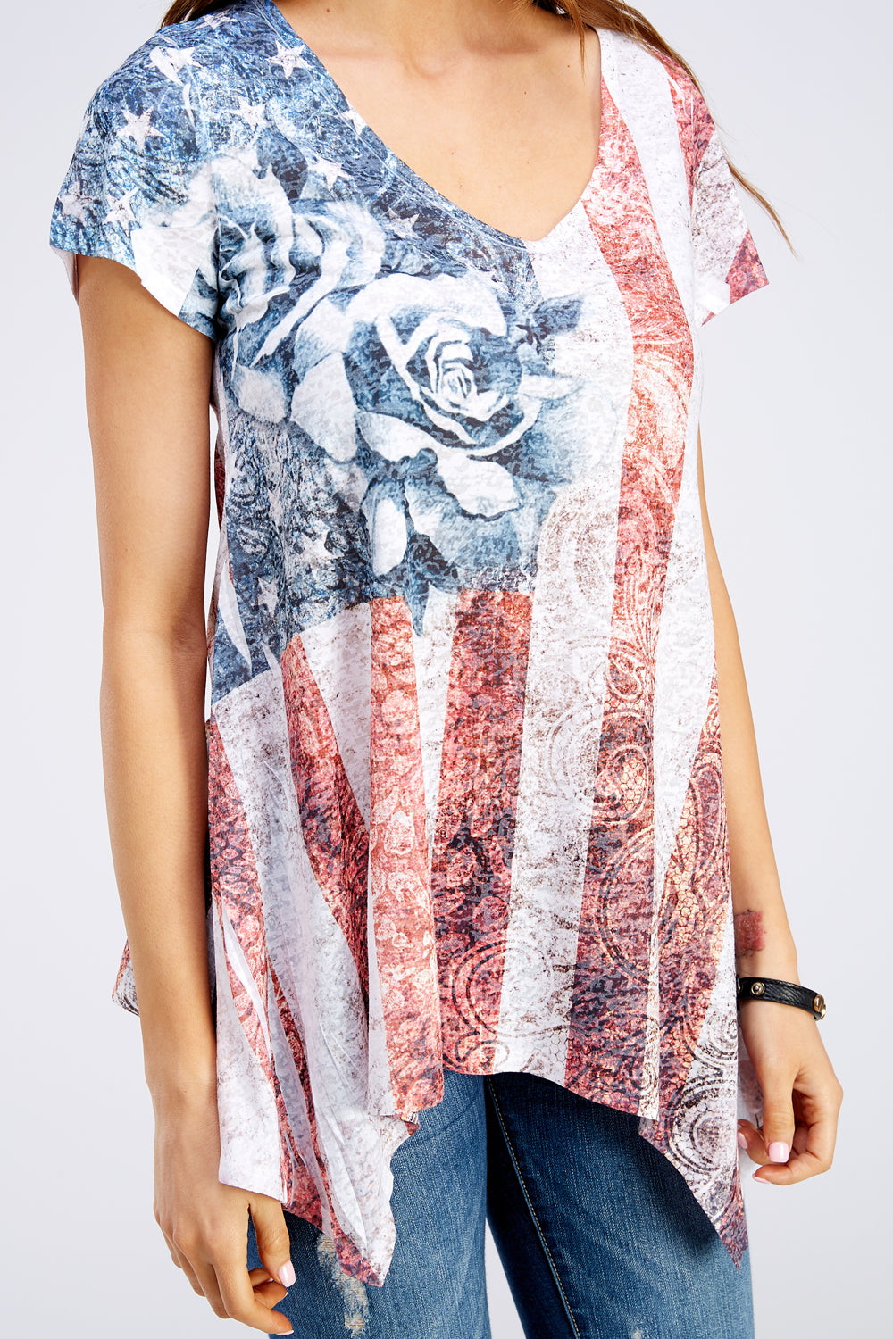 Sublimated American Flag Rose Tunic Top