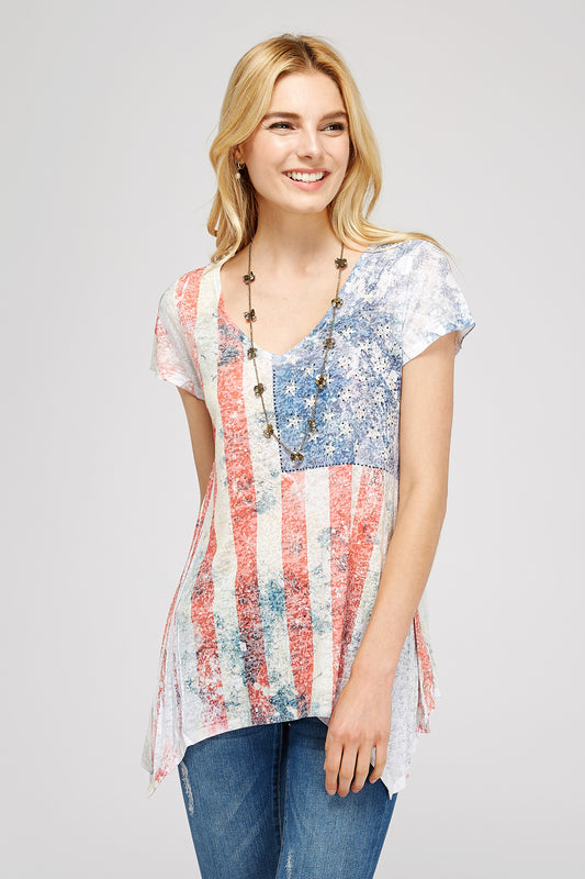 Sublimated American Flag Burnout Tunic Top