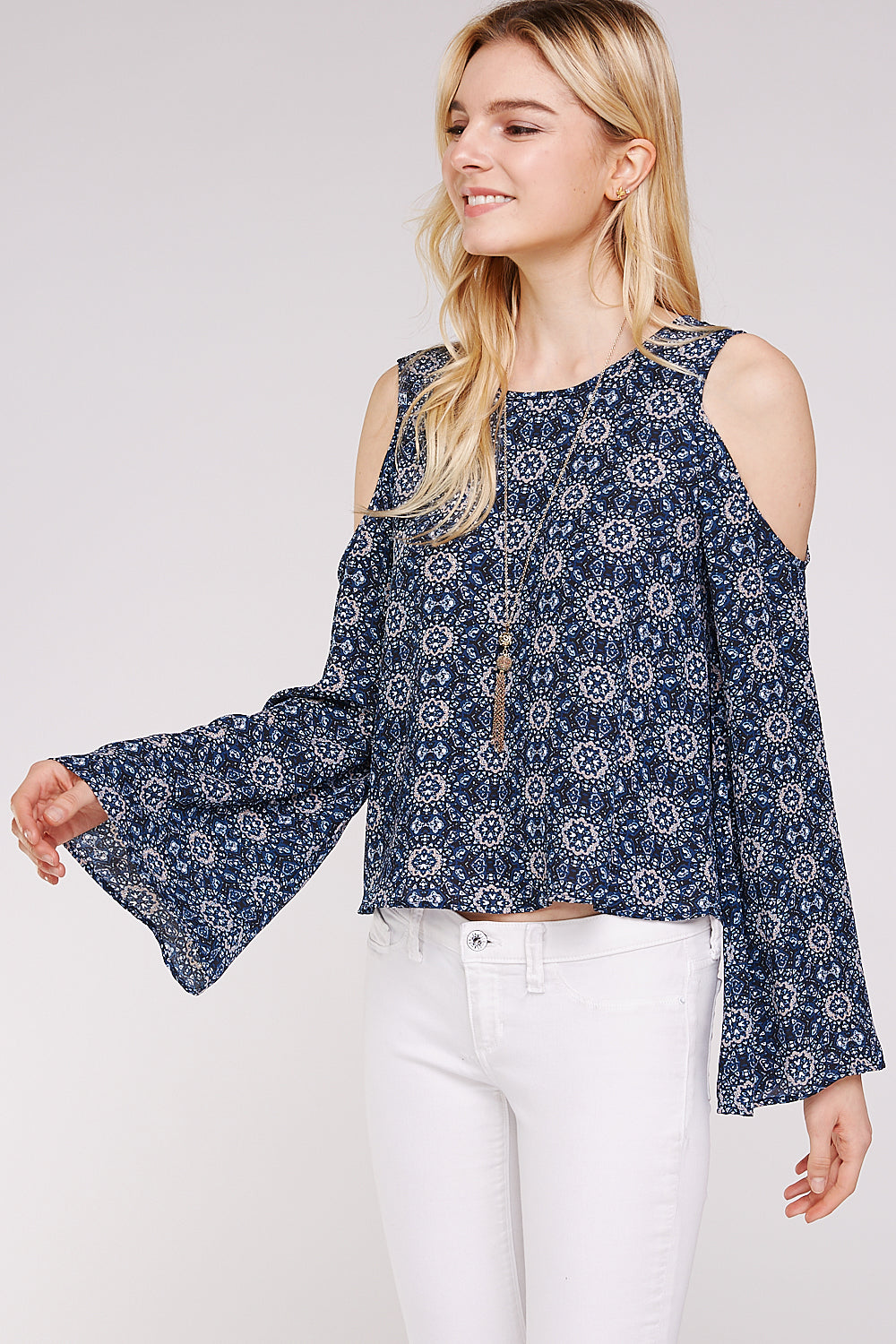 Bell Sleeve Cold Shoulder Tops