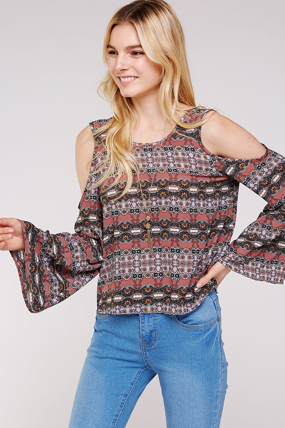 Bell Sleeve Cold Shoulder Tops