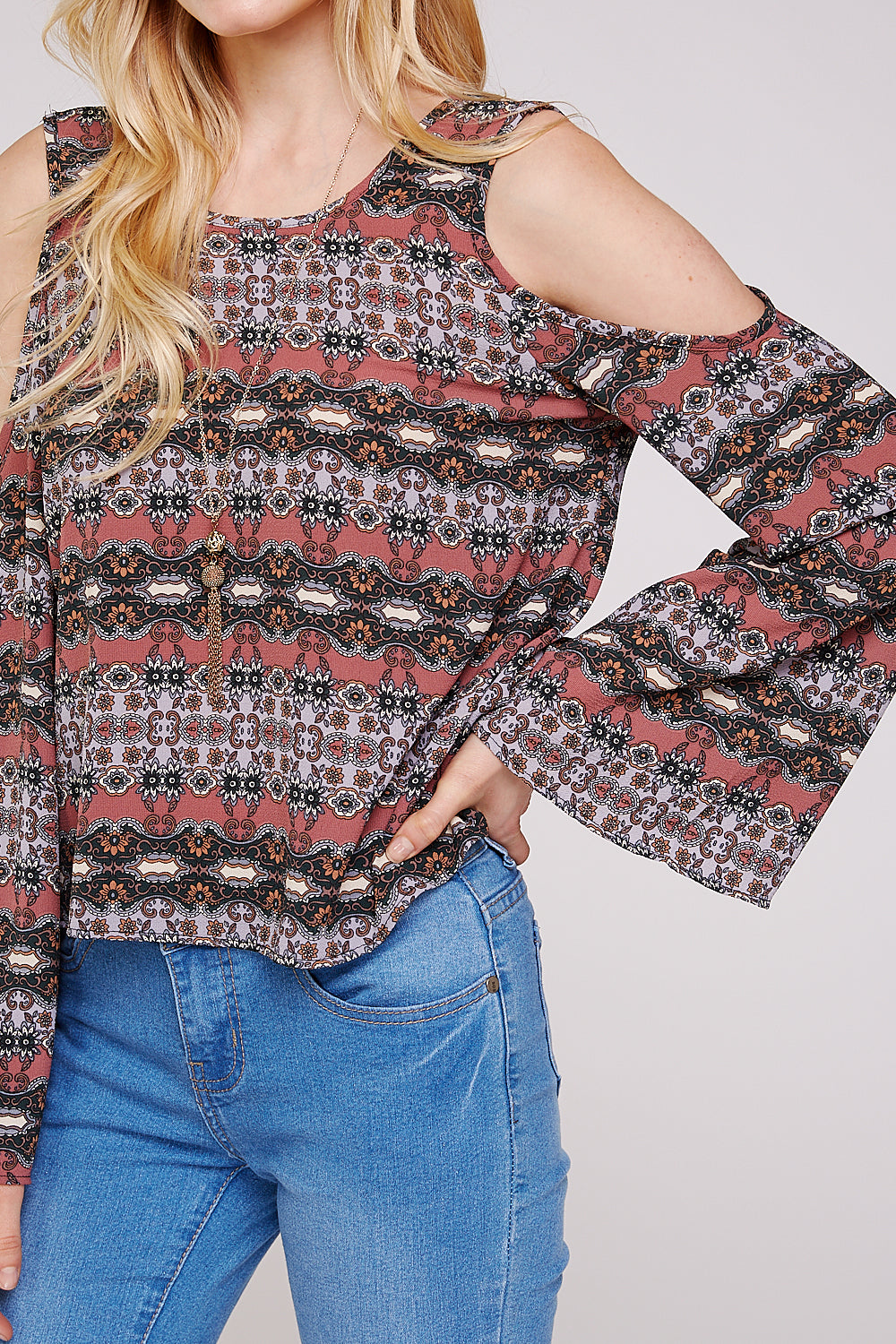 Bell Sleeve Cold Shoulder Tops