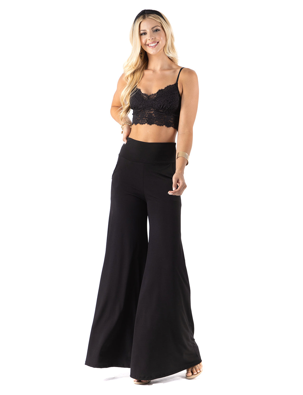 Navy  - High Waist Solid Palazzo Pants