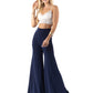 Slate Grey - High Waist Solid Palazzo Pants