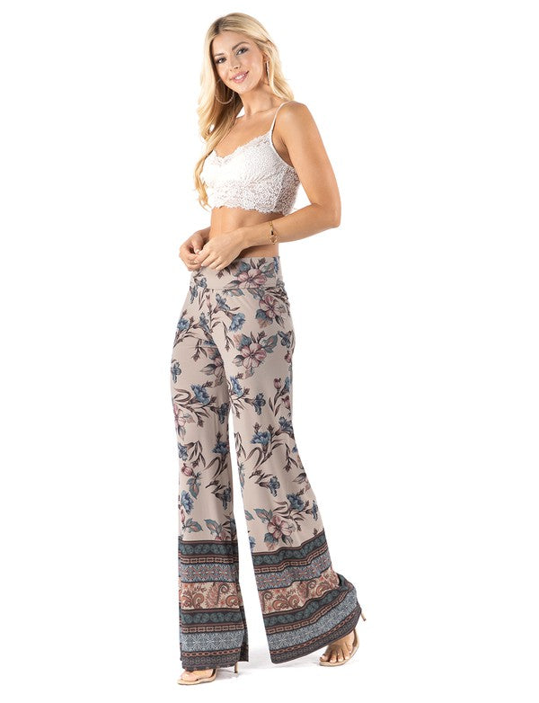 Blue Floral Wide Leg Palazzo Pants