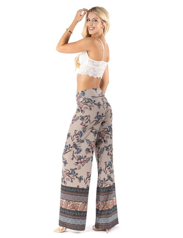 Blue Floral Wide Leg Palazzo Pants