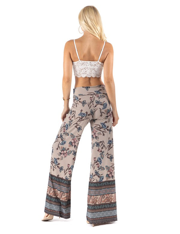 Blue Floral Wide Leg Palazzo Pants