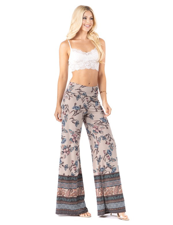 Blue Floral Wide Leg Palazzo Pants